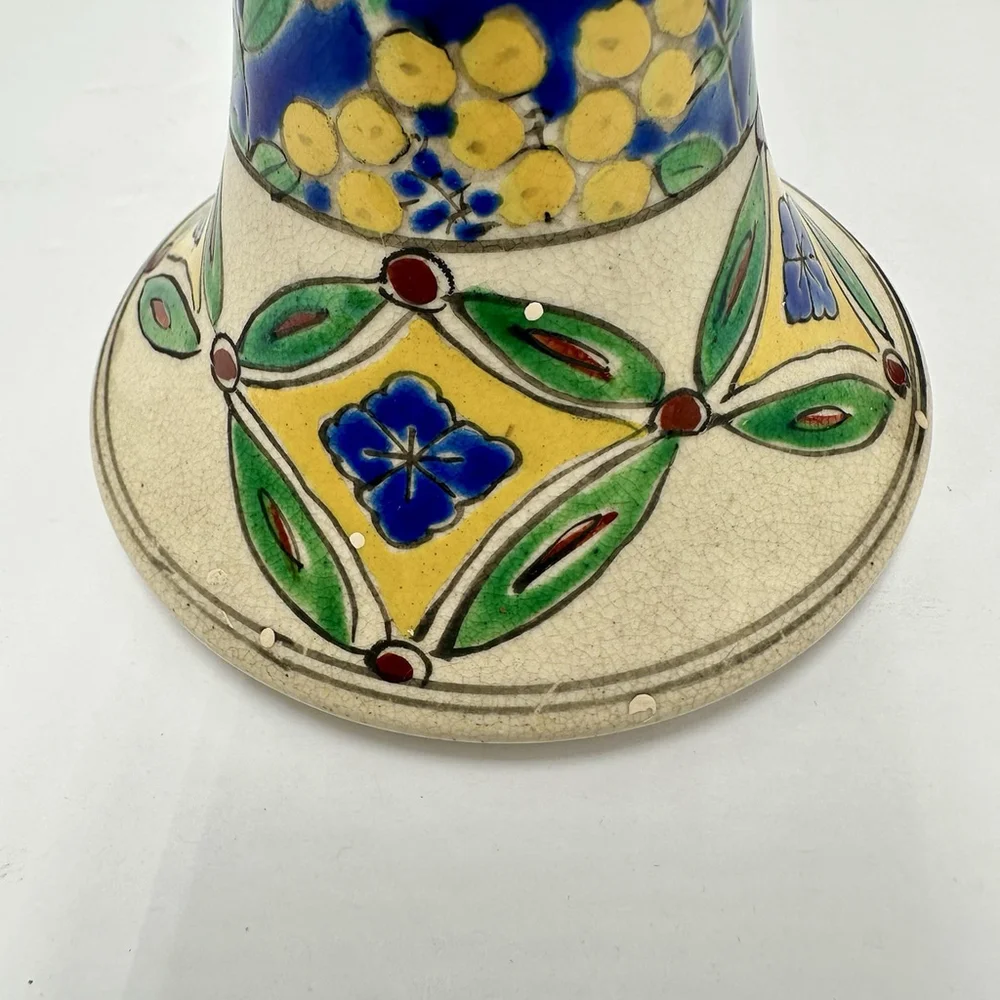 Boho Hand Painted Candlestick Holder 6” Japan Flowers Glazed Ceramic
